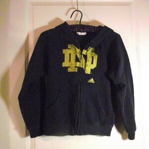 BOYS 10/12 ADIDAS NAVY BLUE HOODED SWEATSHIRT W/NOTRE DAME EMBLEM